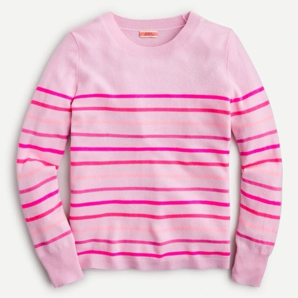 J.Crew 100% Cashmere Ombré Stripe Crewneck Sweater | Pink | Size S